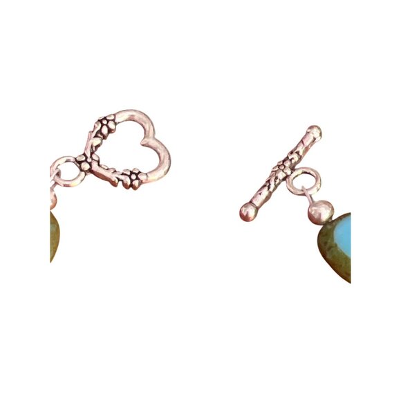 Vintage Silver Tone Turquoise Beaded Bracelet Heart Toggle Clasp Estate 7.5" - Picture 4 of 5